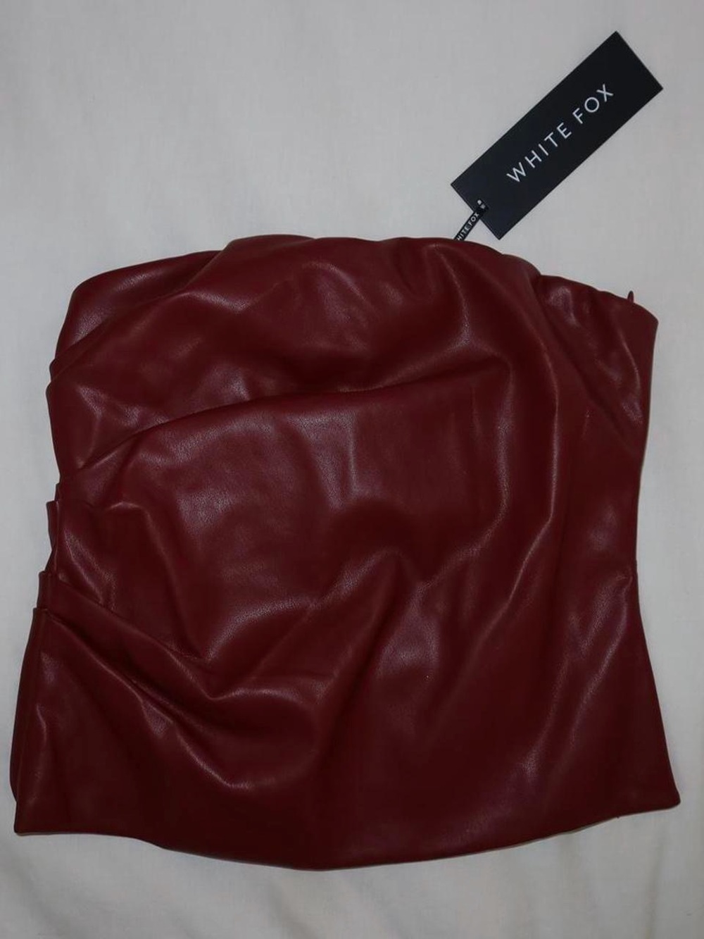 White Fox Boutique Burgundy Faux Leather Strapless Top